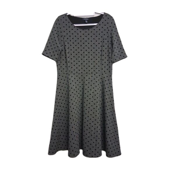Lands End Dress Womens Large 14 16 Gray Black Herringbone Black Dots Stretch - Picture 1 of 11